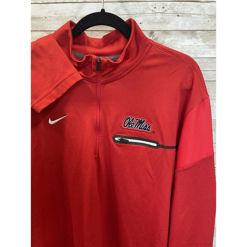 Nike Dri-Fit Mens XXL Track Jacket NCAA Ole Miss Rebels 1/4 Zip‎ Pullover Red